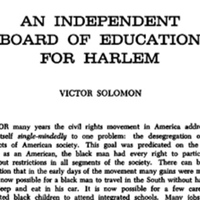 Victor Solomon&amp;#039;s paper, &amp;#039;An Independent Board of Education for Harlem&amp;#039;. 