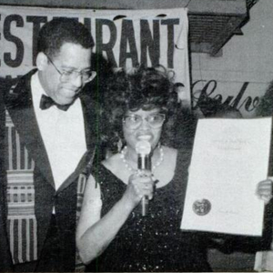 photo of Harlem CORE member Tony Spencer with Sylvia Woods, owner of Sylvia&#039;s Restaurant. 