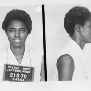 1961 arrest photo for Gloria Bouknight as Freedom Rider