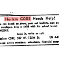 newspaper ad for Harlem CORE